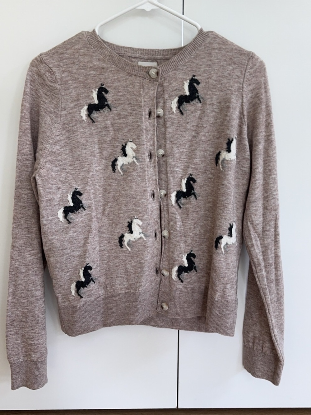 Maeve Anthropologie Taupe Horse-Embroidered Button Cardigan